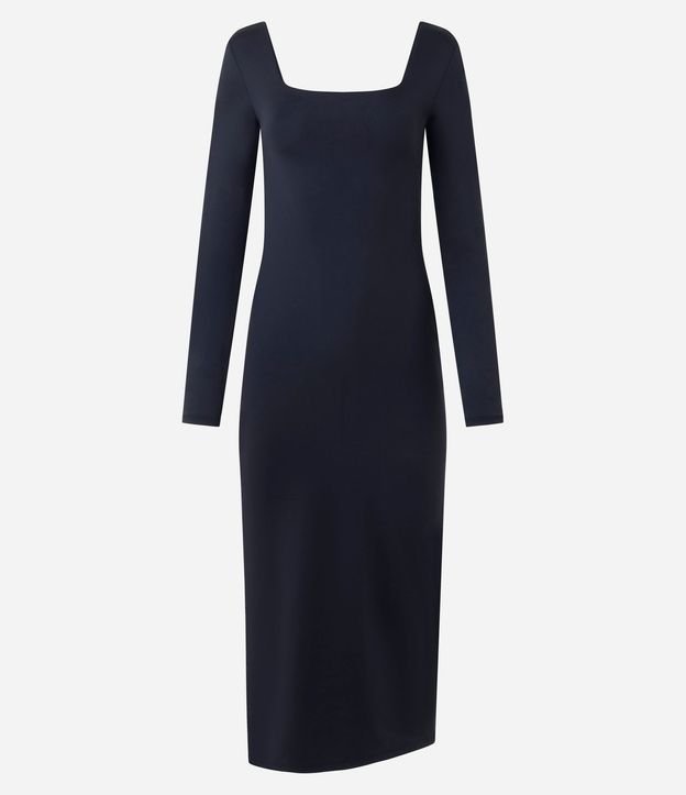 Vestido Midi en Microfibra con Escote Cuadrado y Manga Larga 5