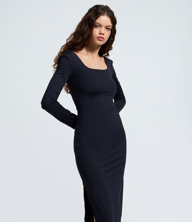 Vestido Midi en Microfibra con Escote Cuadrado y Manga Larga 2