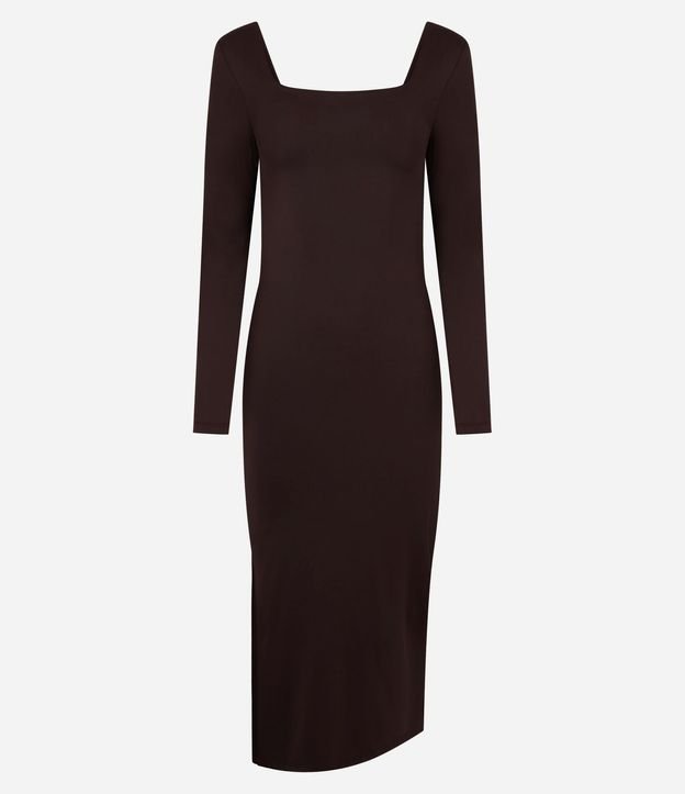 Vestido Midi en Microfibra con Escote Cuadrado y Manga Larga 5