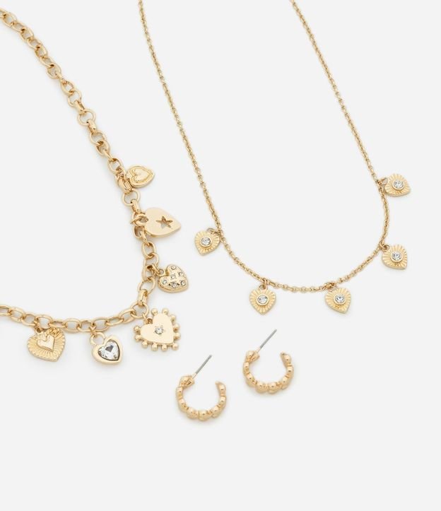 Conjunto Collar Capas con Colgantes de Corazón y Caravanas