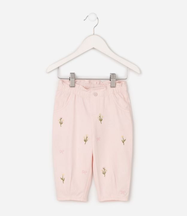 Pantalón Infantil en Sarga con Bordado Floral – Talle 3 a 18 Meses 2