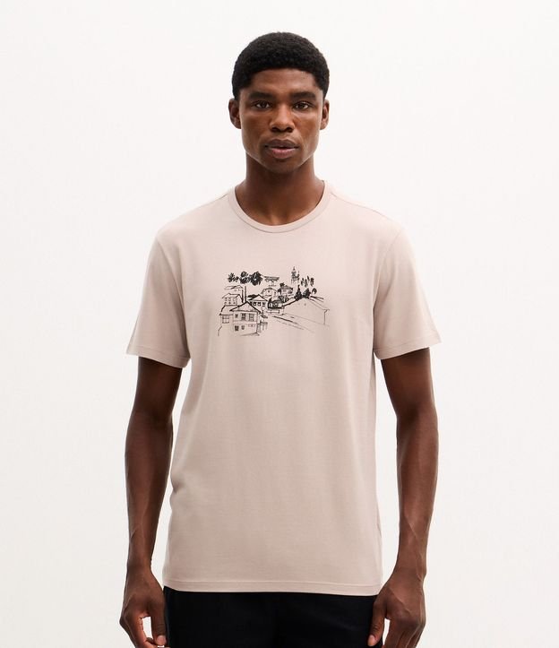 Remera Manga Corta en Algodón con Estampa de Pueblo