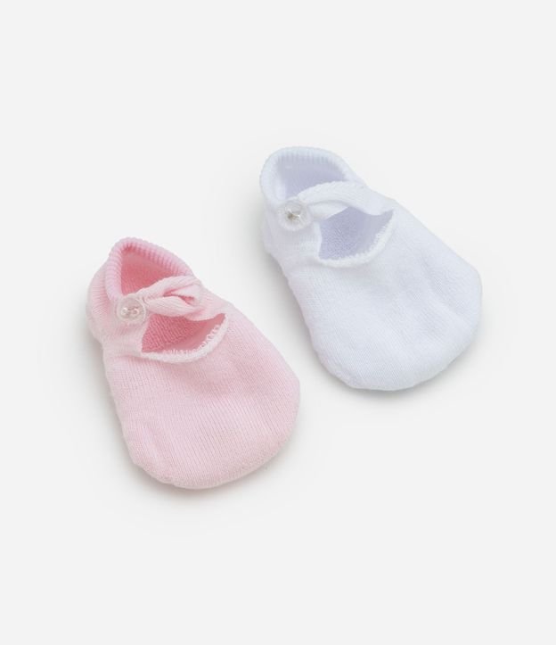 Kit 02 Medias Bebé Caña Corta con Detalle Zapatito – Talle 0 a 12 Meses