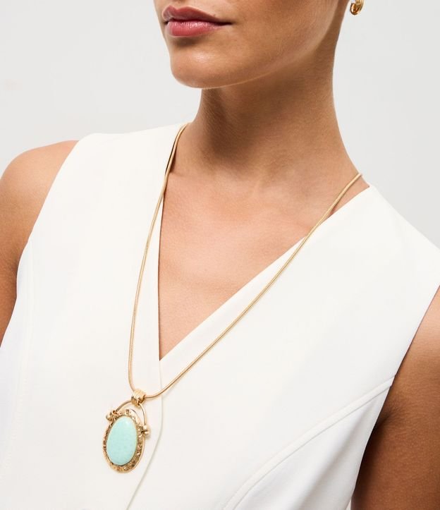 Conjunto de Collar Largo con Colgante Ovalado y Argollas 3