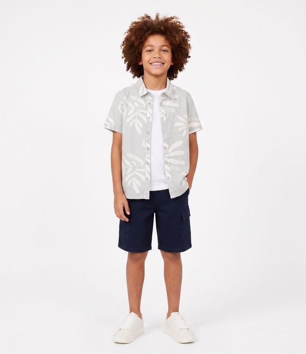 Bermuda Infantil en Sarga Liso con Bolsillos Cargo - Talle 5 a 14 años