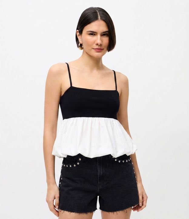 Blusa Bicolor en Algodón con Efecto Baloné