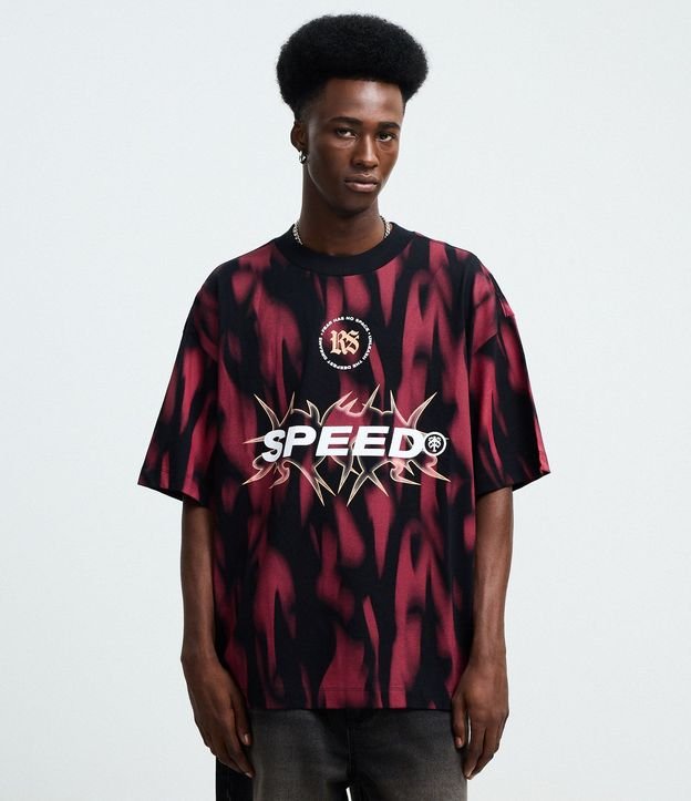 Remera Oversized en Algodón con Estampa Tribal "Speed"