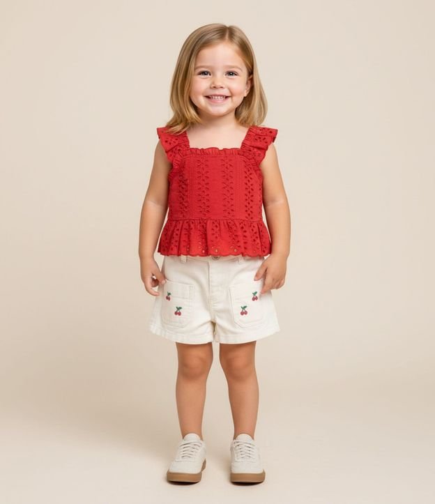 Short Infantil con Bordado de Cerezas – Talle 1 a 5/6 años 1