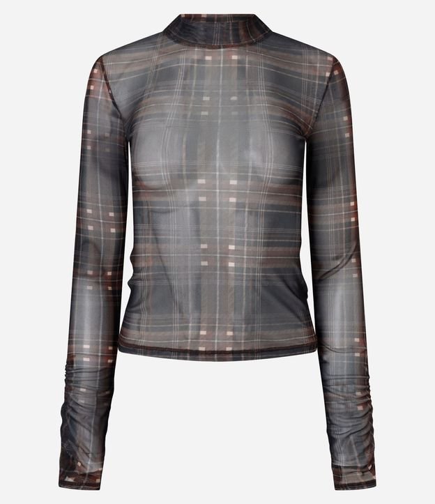 Blusa en Tule de Cuadros con Mangas Drapeadas 5