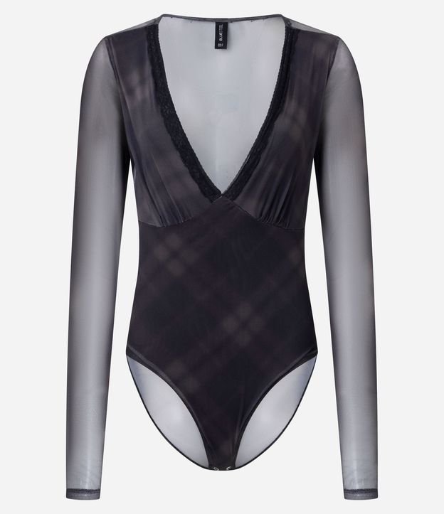 Body en Tule de Cuadros con Escote V Encaje 5