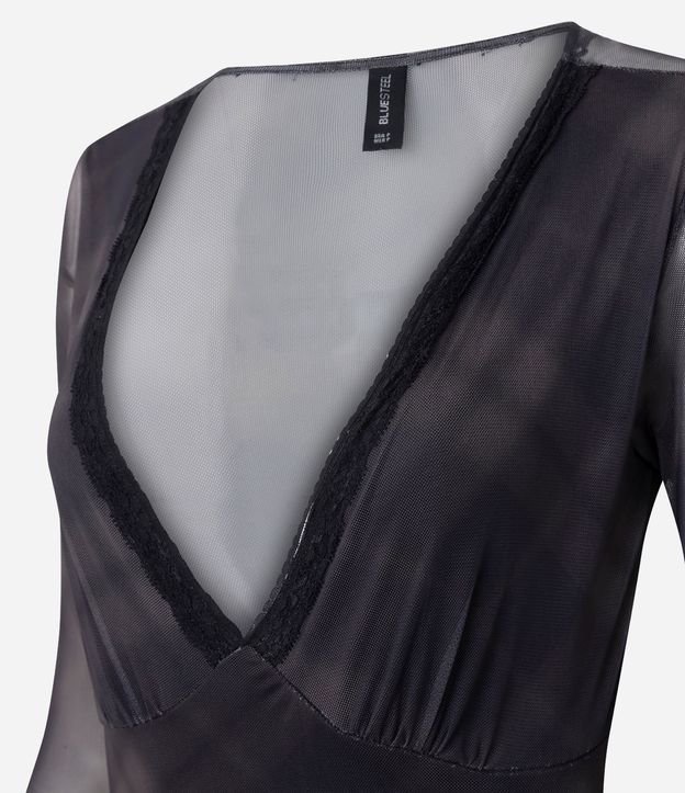 Body en Tule de Cuadros con Escote V Encaje 6