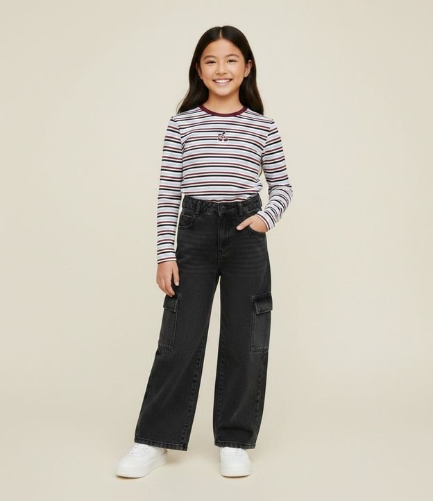 Blusa Infantil Slim Rayada con Drapeado – Talle 5 a 16 años