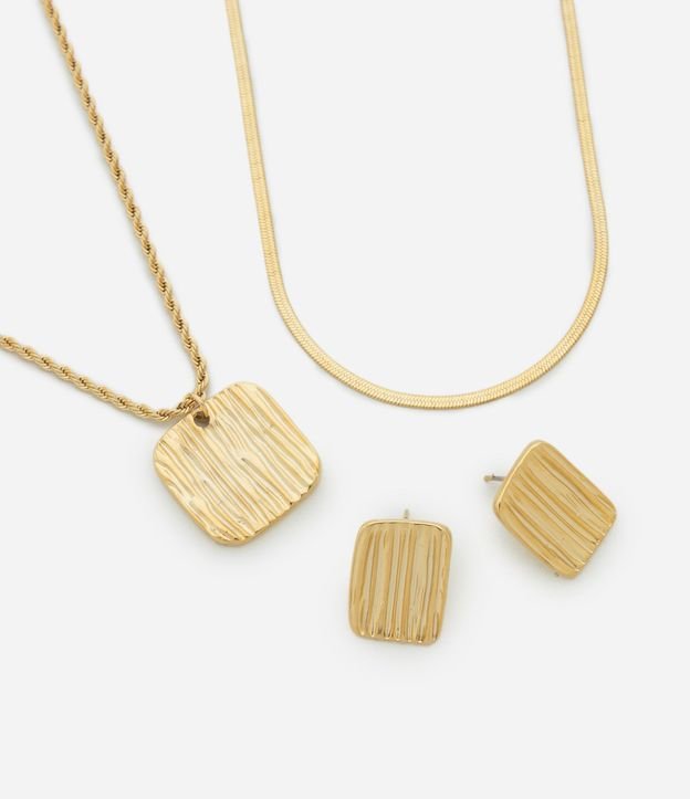 Conjunto Collar Capas y Caravanas con Colgante Texturizado