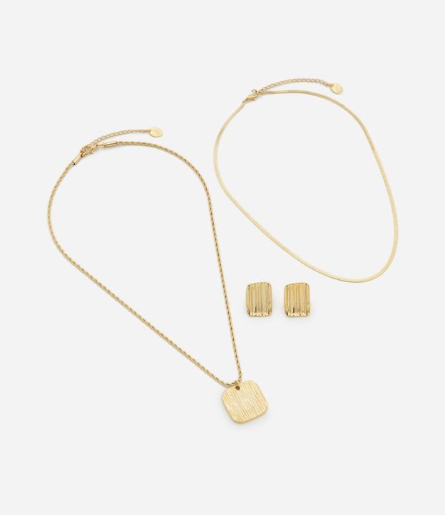 Conjunto Collar Capas y Caravanas con Colgante Texturizado 2