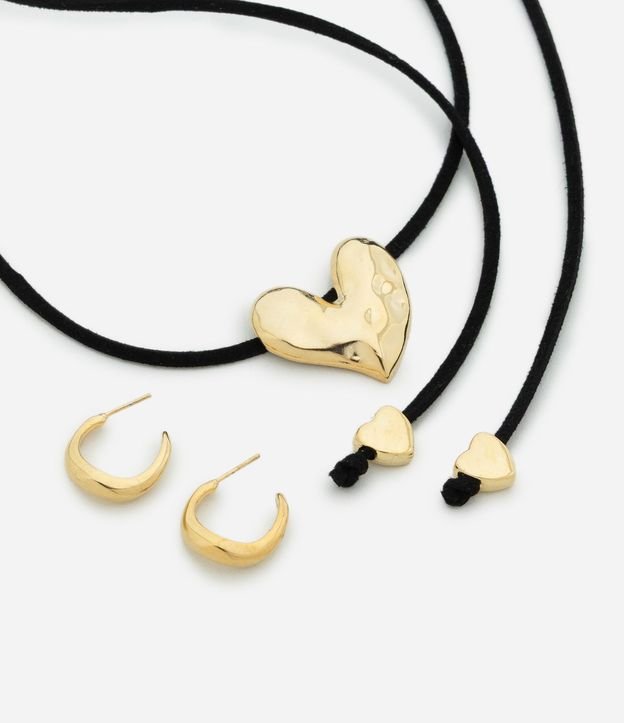 Conjunto de Collar en Gamuza con Colgante y Caravanas Aro
