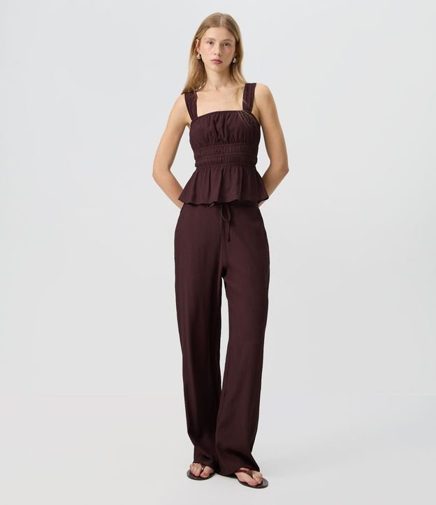 Pantalón Pantalona en Viscosa Texturizado con Lazo en la Cintura