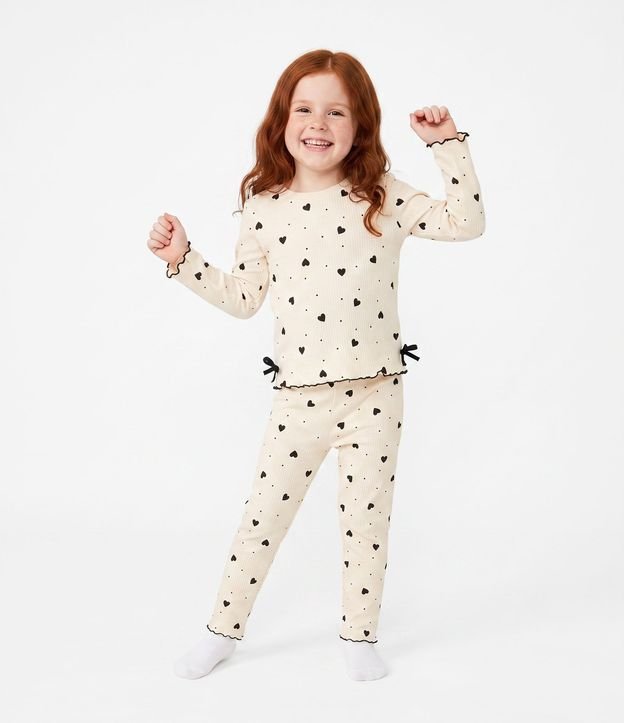 Pijama Infantil Largo con Estampado de Corazones y Moñitas – Talle 2 a 14 años 1