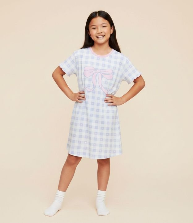 Camisón Infantil con Estampado de Cuadros Vichy Corazones y lazo – Talle 5 a 14 años