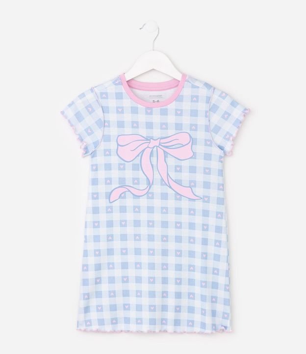Camisón Infantil con Estampado de Cuadros Vichy Corazones y lazo – Talle 5 a 14 años 2
