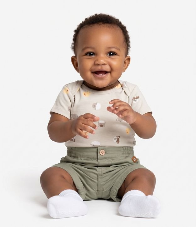 Shorts Infantil en Sarga Cintura con Elástico - Talle 0 a 18 Meses