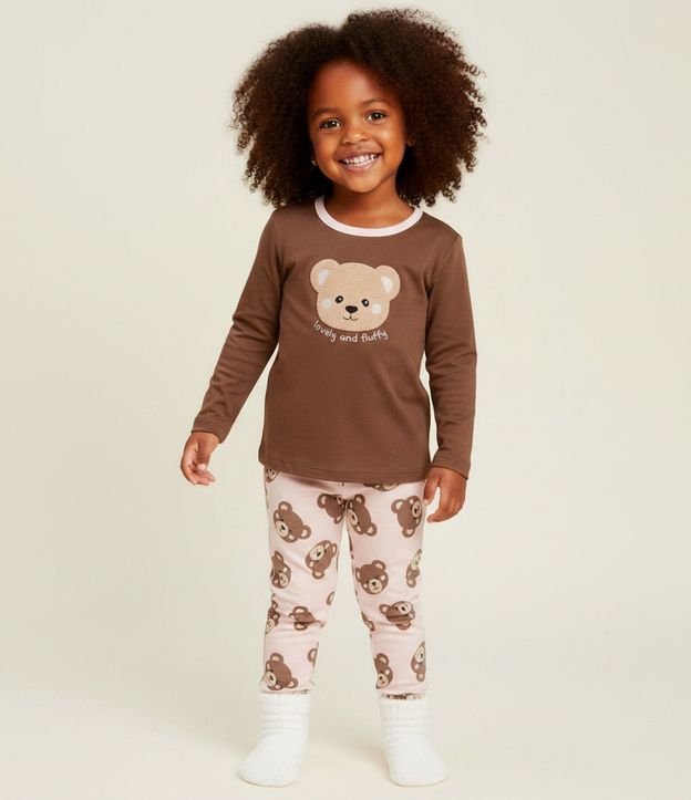 Pijama Infantil Largo en Algodón con Bordado de Osito - Talle 1 a 6 años