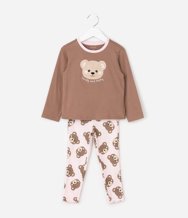 Pijama Infantil Largo en Algodón con Bordado de Osito - Talle 1 a 6 años 2