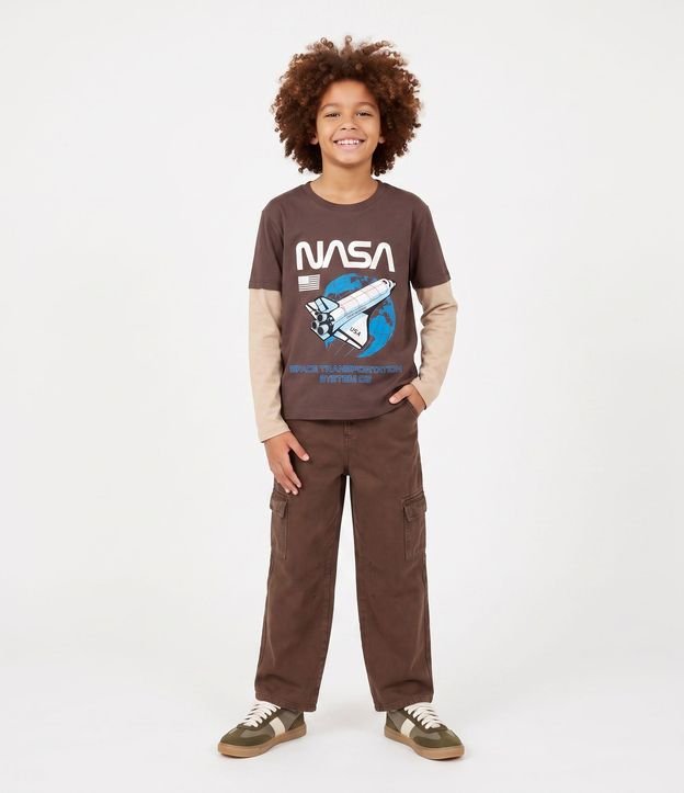 Remera Infantil Nasa con Manga Sobrepuesta – Talle 5 a 14 años