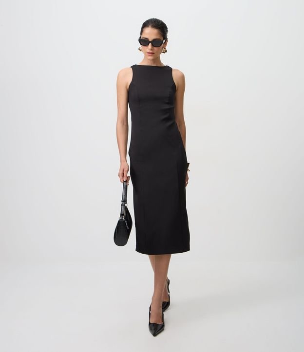 Vestido Midi en Bengalina con Encaje Trasero