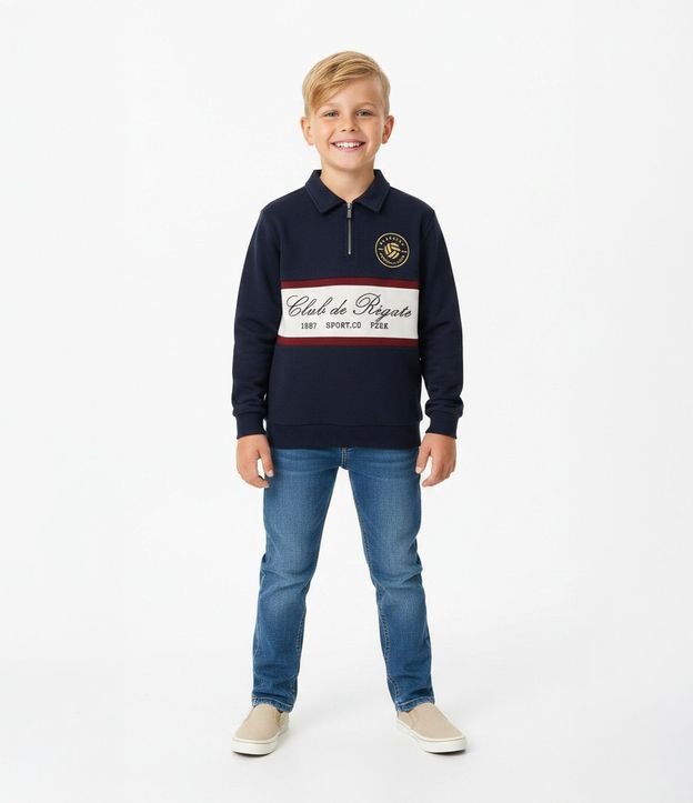Algodón Infantil con Cuello Polo y Half Cremallera - Talle 5 a 14 años