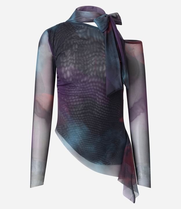 Blusa en Tule Estampado con Lazo en el Cuello 5