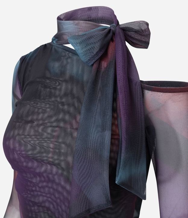 Blusa en Tule Estampado con Lazo en el Cuello 6