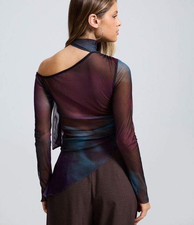 Blusa en Tule Estampado con Lazo en el Cuello 4