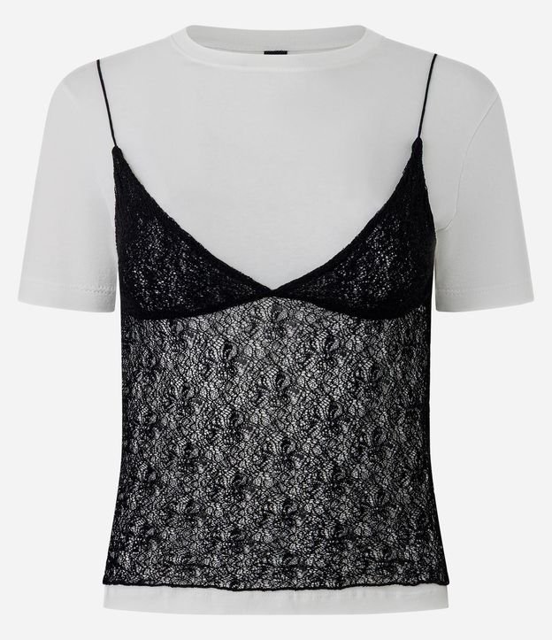 Remera en Algodón con Encaje Sobrepuesto