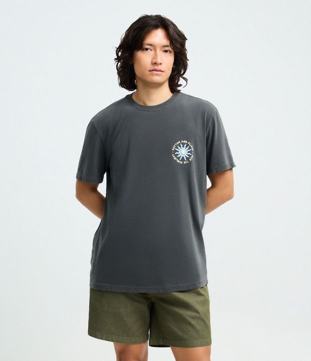 Remera Comfort en Algodón con Lettering y Estampado Desteñida 4