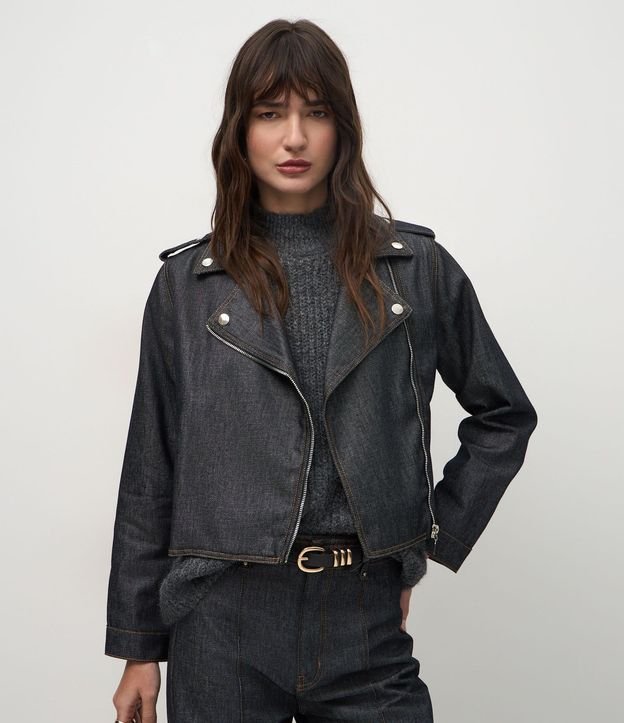 Campera Biker en Jeans Estructurada con Cremallera 1