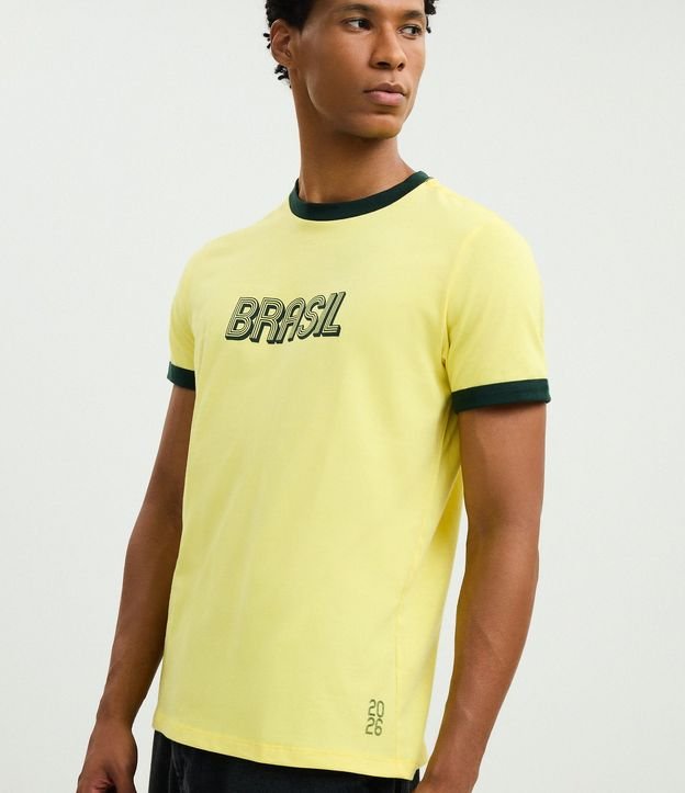 Remera Deportiva Dry con Lettering Brasil y Bies Contrastante 3