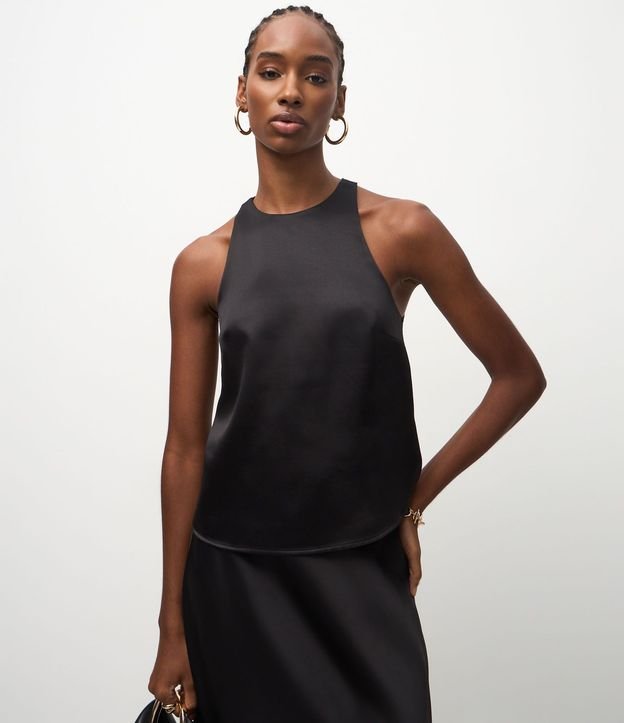 Blusa Satinada con Escote Halter