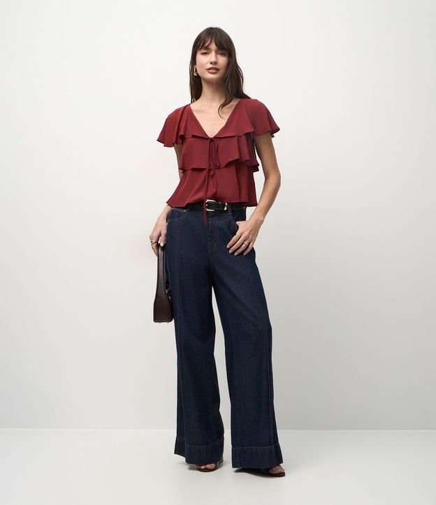 Blusa en Viscosa con Volados y Lazo Delantero 2
