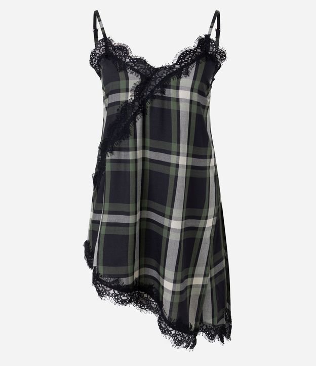 Blusa de Cuadros con Encaje y Ruedo Asimétrico
