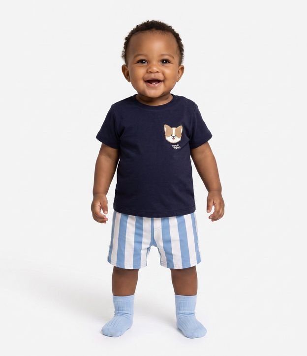 Conjunto Infantil con Remera y Bermuda Rayada - Talle 0 a 18 Meses 1