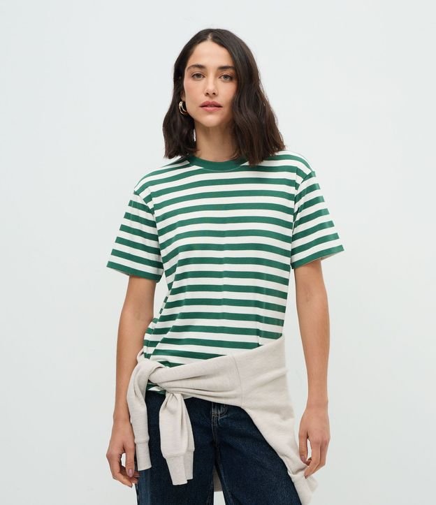Remera Oversized en Algodón con Rayas Horizontales
