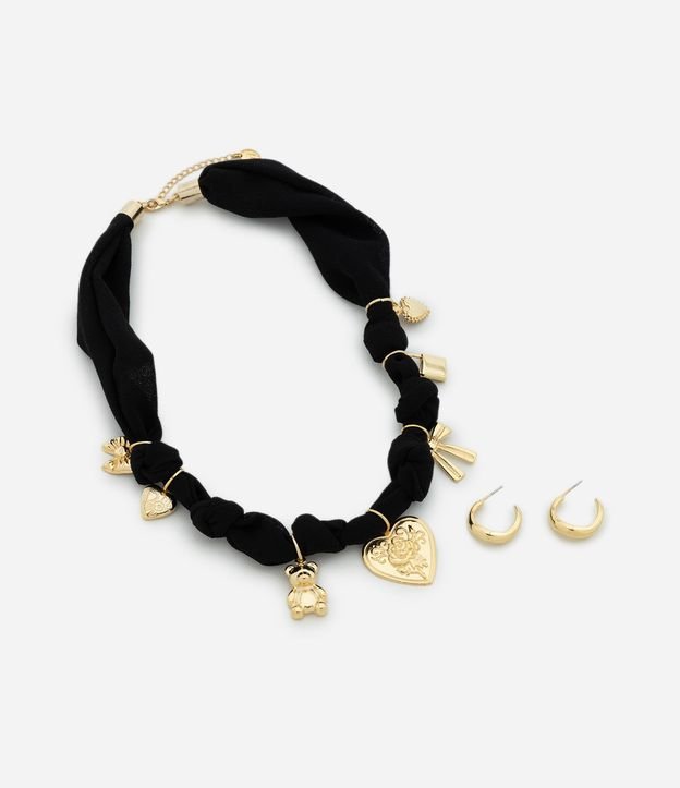 Conjunto de Collar en Tejido con Colgantes y Caravanas Aro