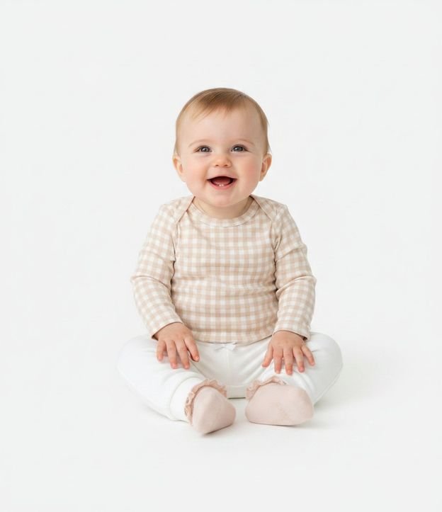 Body Infantil Vichy Manga Larga - Talle O a 18 Meses