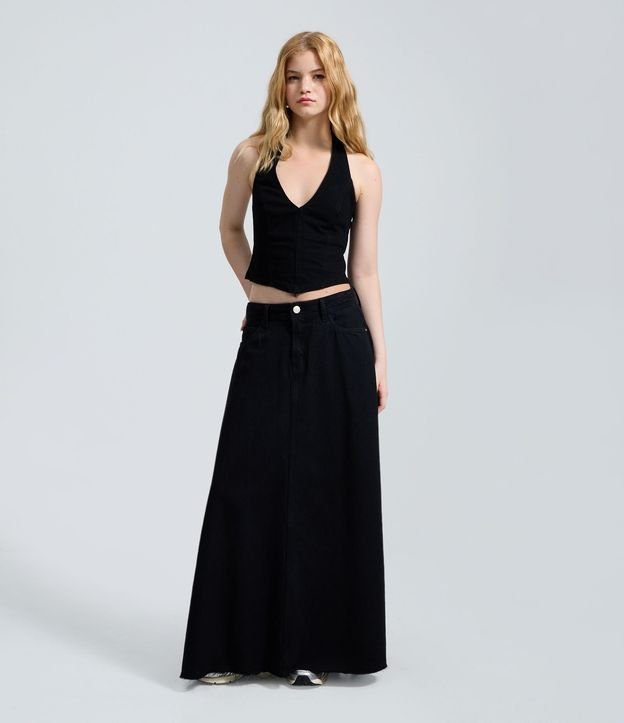 Falda New Midi en Jeans con Ruedo Hilo y Recortes