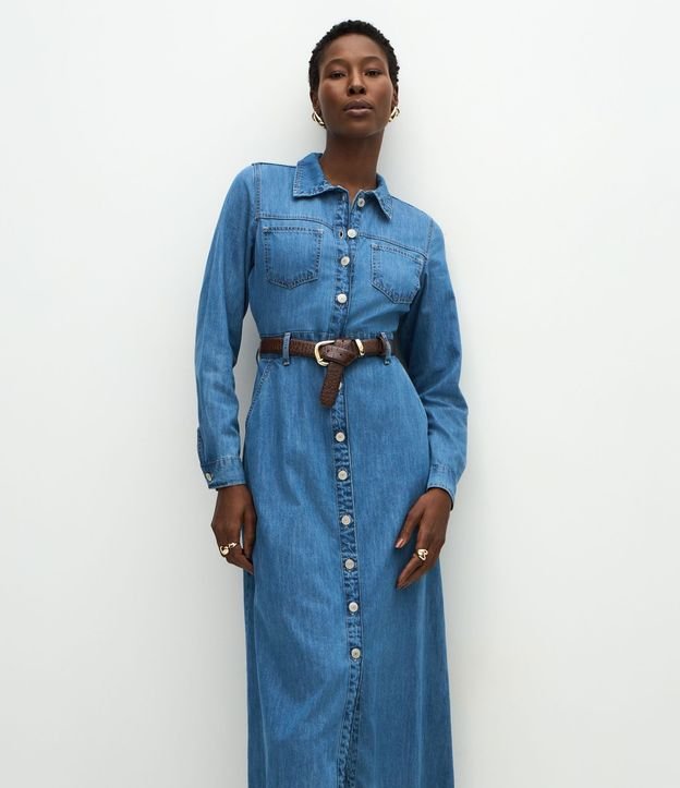 Vestido Midi en Jeans con Manga Larga