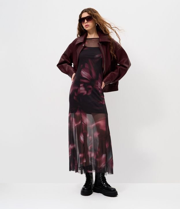 Vestido Midi en Tule con Efecto Manchado y Recortes en el Ruedo