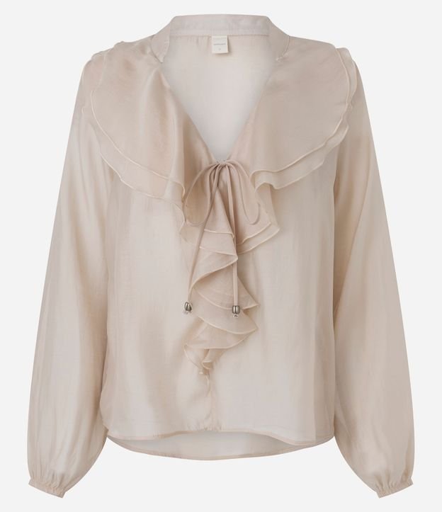 Blusa Amplia en Organza con Escote en V y Volados 5