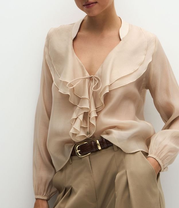 Blusa Amplia en Organza con Escote en V y Volados 4