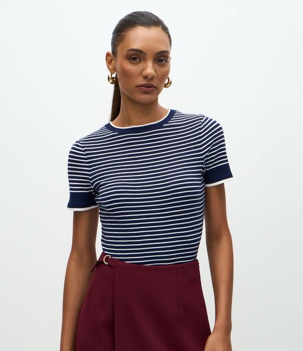 Blusa Regular en Punto con Estampado Rayada
