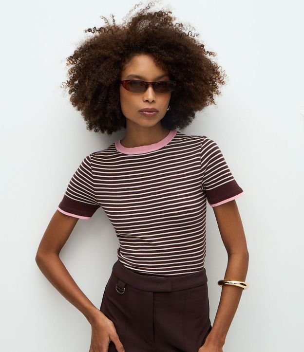 Blusa Regular en Punto con Estampado Rayada